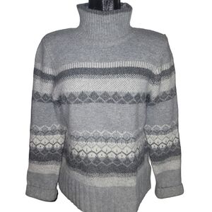 Aspen Grey and White Patterned Knit Mock Neck Sweater M
